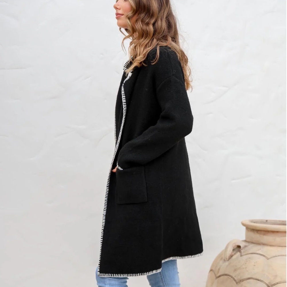(Free with Purchase) Rain Long Cardigan Contrast Stitching Coatigan Hood - Picture 2 of 11
